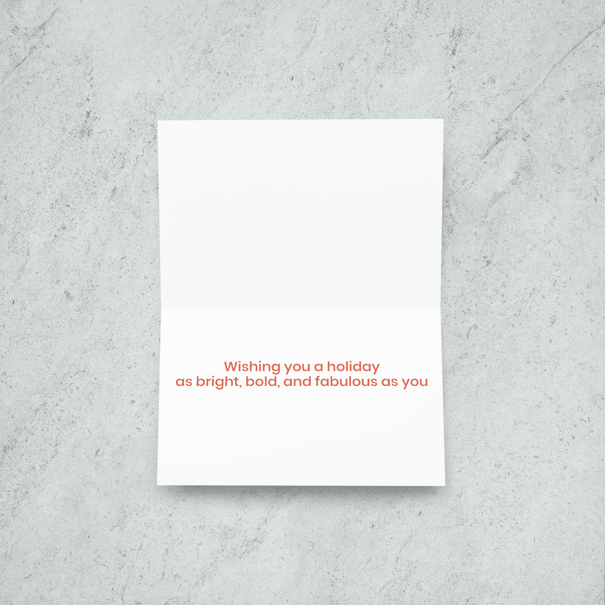 Inside reads "Wishing you a holiday as bright, bold, and fabulous as you"